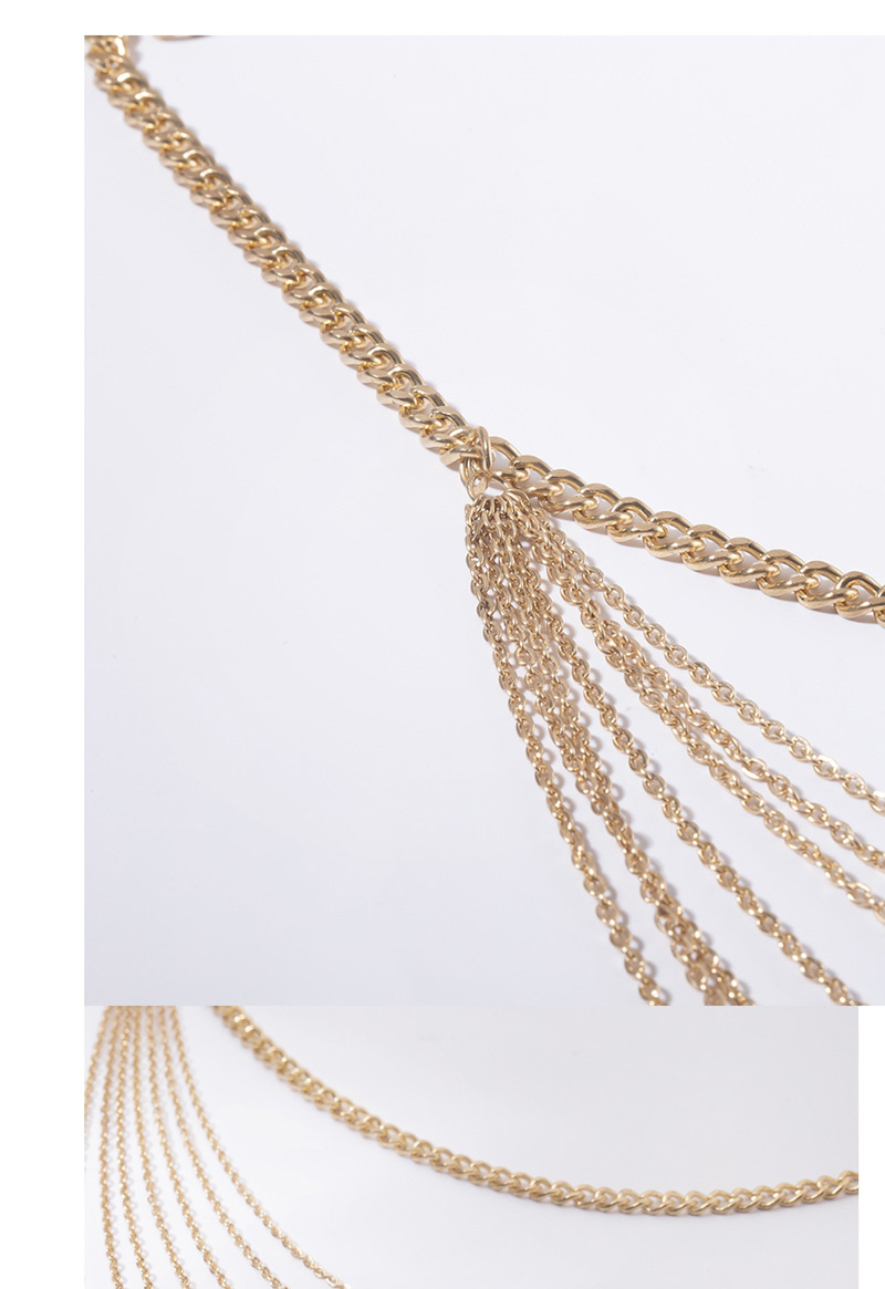 Fashion White K Geometric U-shaped Multi-layer Tassel Chain Waist Chain,Body Chain