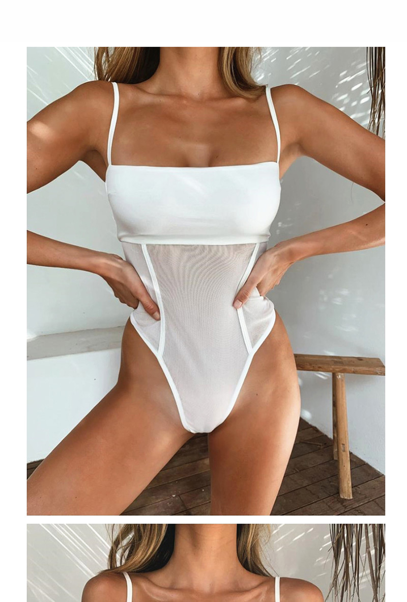 Fashion White Mesh Pressure Bar One-piece Swimsuit,One Pieces