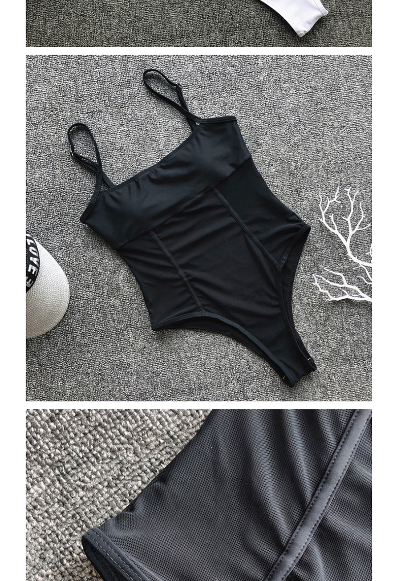 Fashion Black Mesh Pressure Bar One-piece Swimsuit,One Pieces