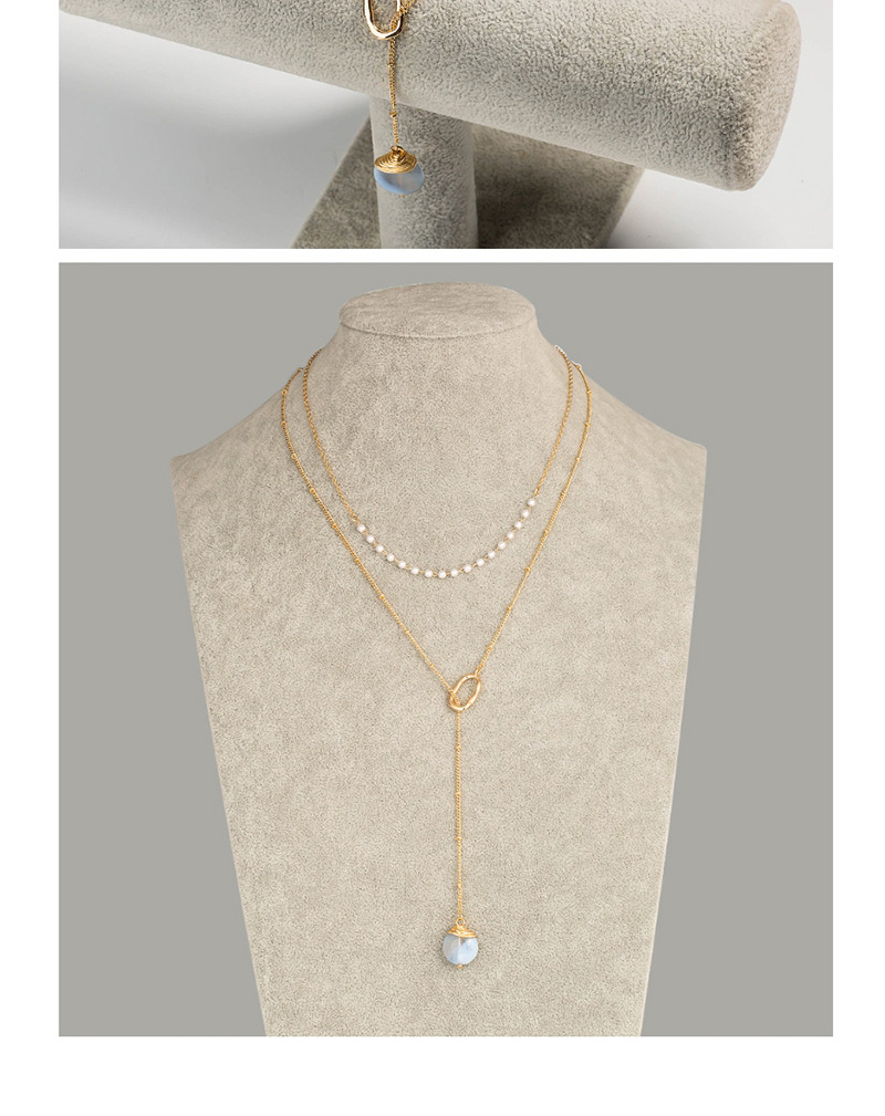 Fashion Dark Blue Natural Stone Pearl Chain Natural Stone Double-layer Necklace,Multi Strand Necklaces