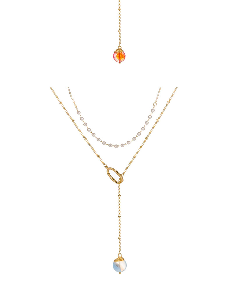 Fashion Crimson Natural Stone Pearl Chain Natural Stone Double-layer Necklace,Multi Strand Necklaces