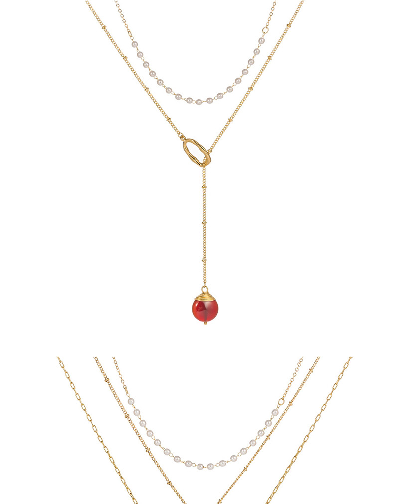 Fashion Crimson Natural Stone Pearl Chain Natural Stone Double-layer Necklace,Multi Strand Necklaces