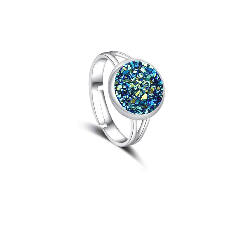 Fashion Silver + Dark Blue Natural Crystal Cluster Adjustable Ring,Fashion Rings