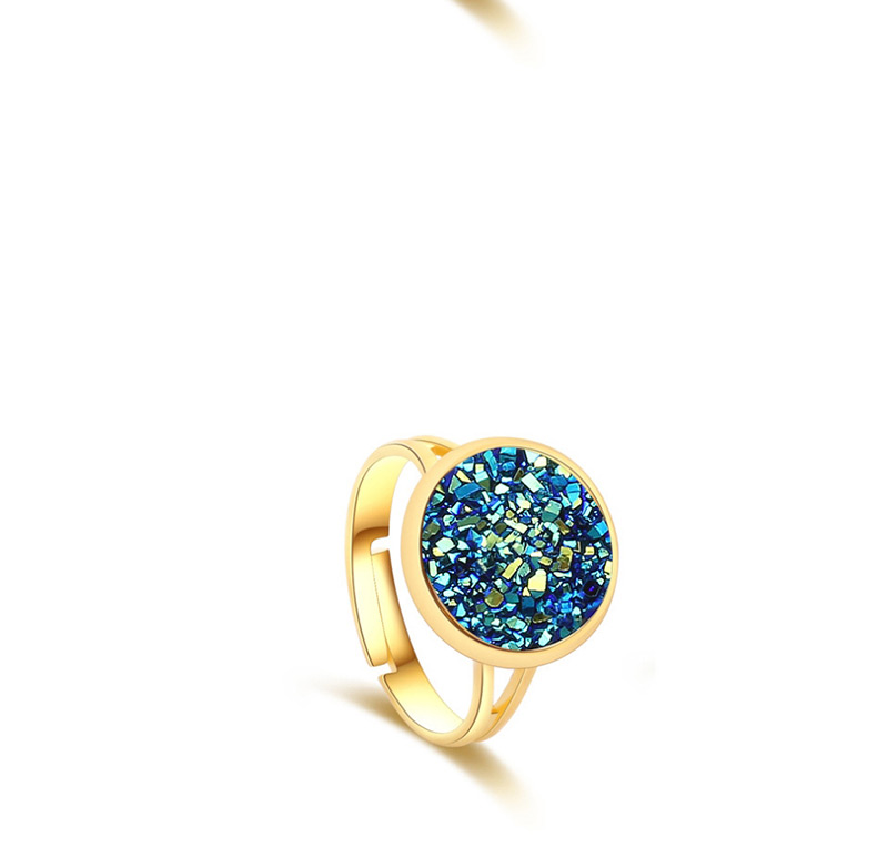 Fashion Gold + Dark Blue Natural Crystal Cluster Adjustable Ring,Fashion Rings