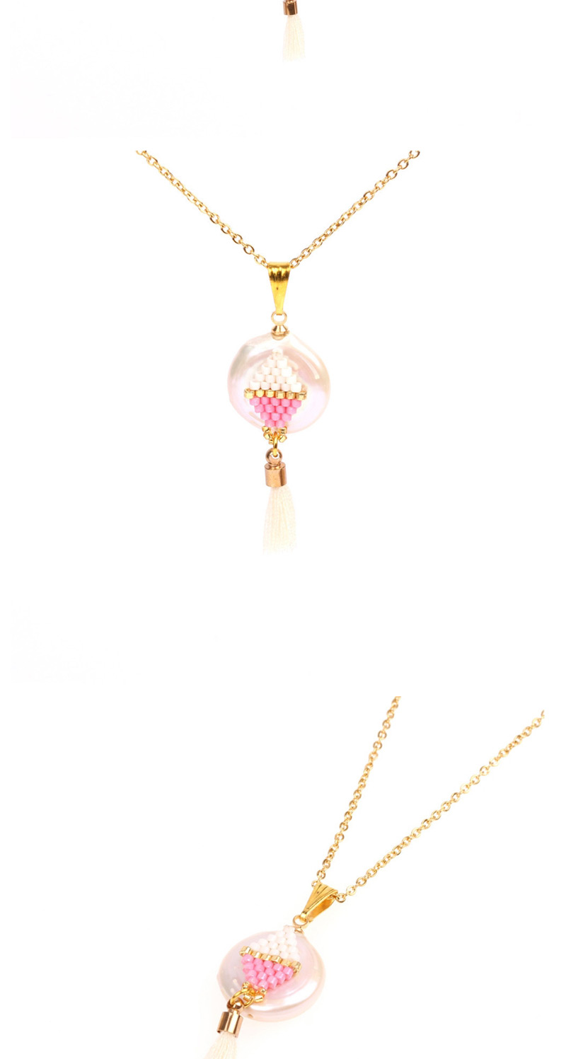 Fashion Pink Pearl Rice Beaded Tassel Necklace,Pendants