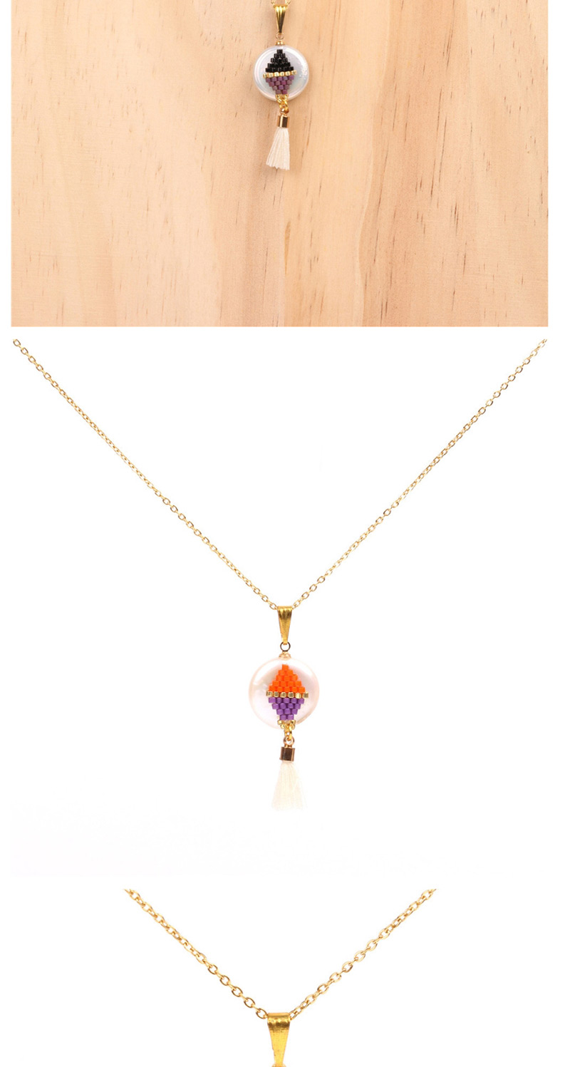 Fashion Orange Pearl Rice Beaded Tassel Necklace,Pendants