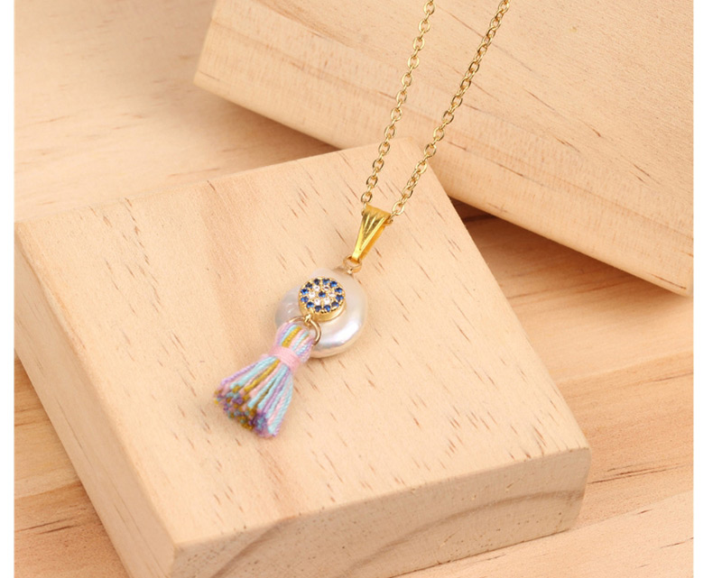 Fashion White Pearl Necklace Blue Eyes Stainless Steel Clavicle Chain,Pendants