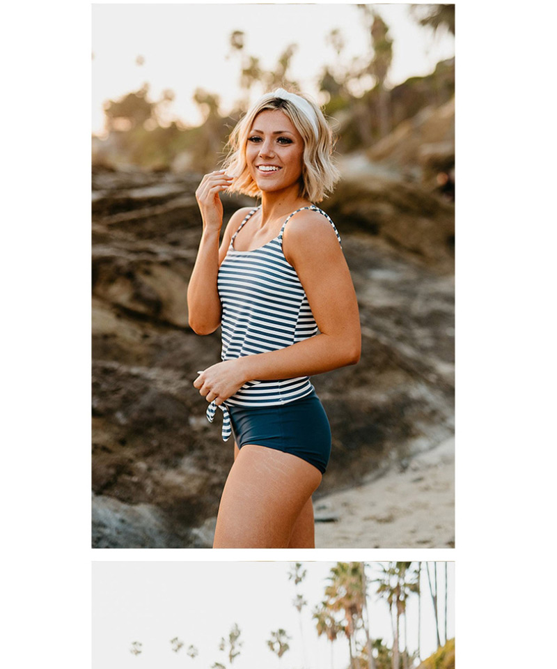 Fashion Navy Multicolor Striped Split Swimsuit,Bikini Sets