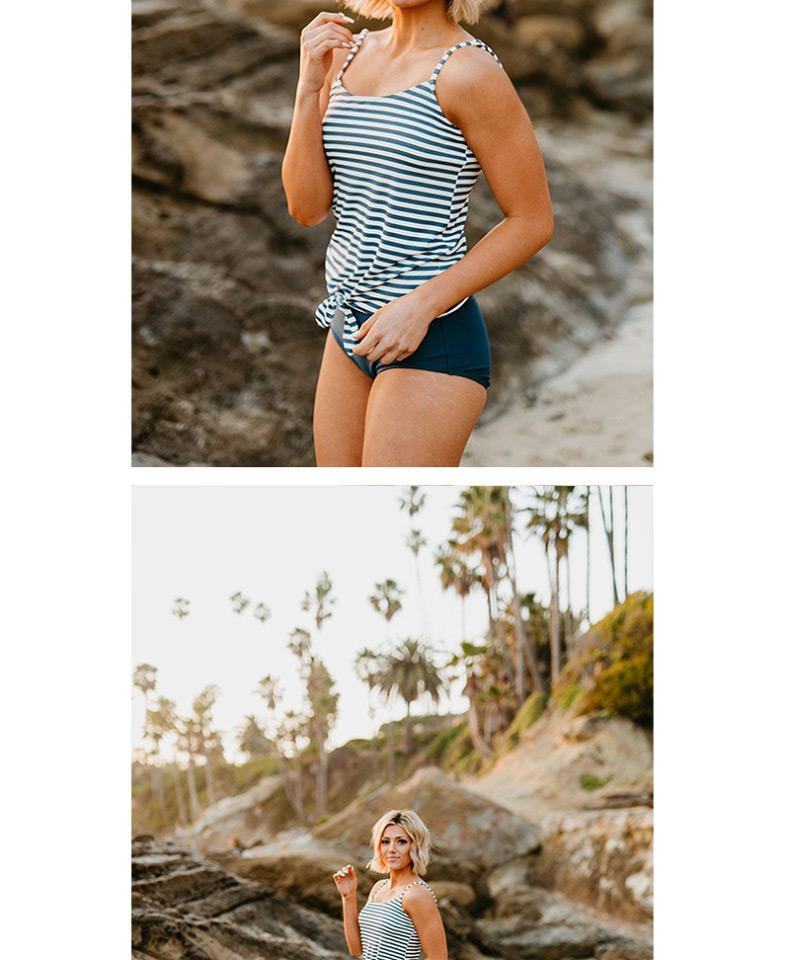 Fashion Navy Multicolor Striped Split Swimsuit,Bikini Sets