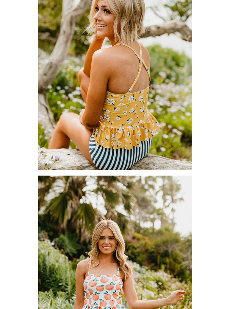 Fashion Yellow Small Floral Split Swimsuit Skirt Swimsuit,Bikini Sets
