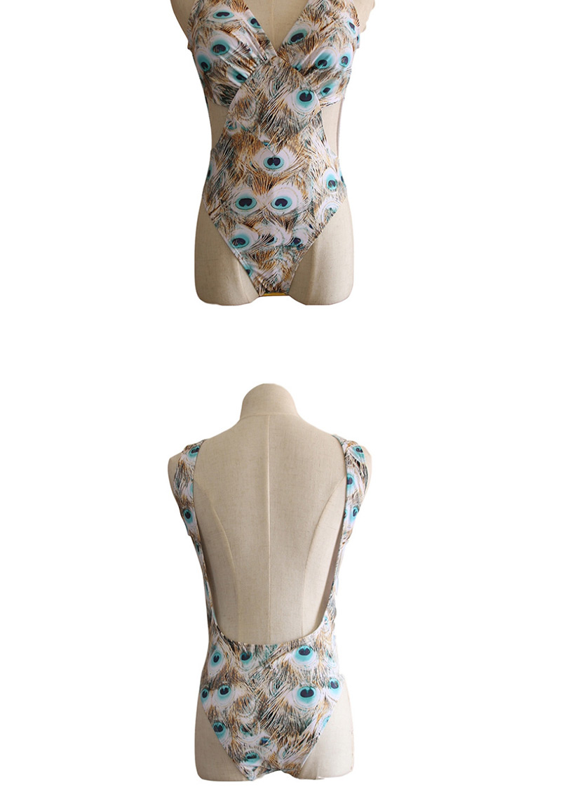 Fashion Peacock Female Floral Peacock Feather Print One-piece Swimsuit,One Pieces