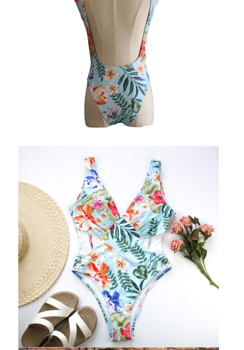 Fashion Green Flower Female Floral Peacock Feather Print One-piece Swimsuit,One Pieces