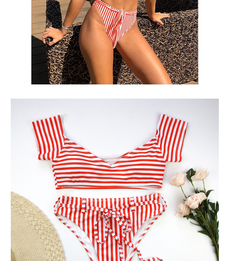 Fashion Rose Red Stripes Striped Belt Bikini,Bikini Sets