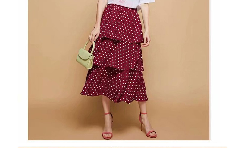 Fashion Red Wine Polka Dot Half-length Cake Skirt,Skirts