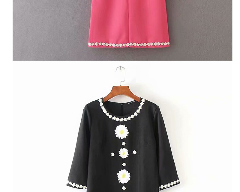 Fashion Red Two-color Small Daisies Embroidered Dress,Long Dress