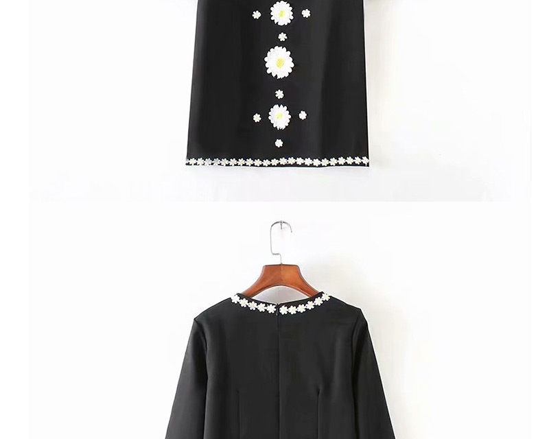 Fashion Black Two-color Small Daisies Embroidered Dress,Long Dress
