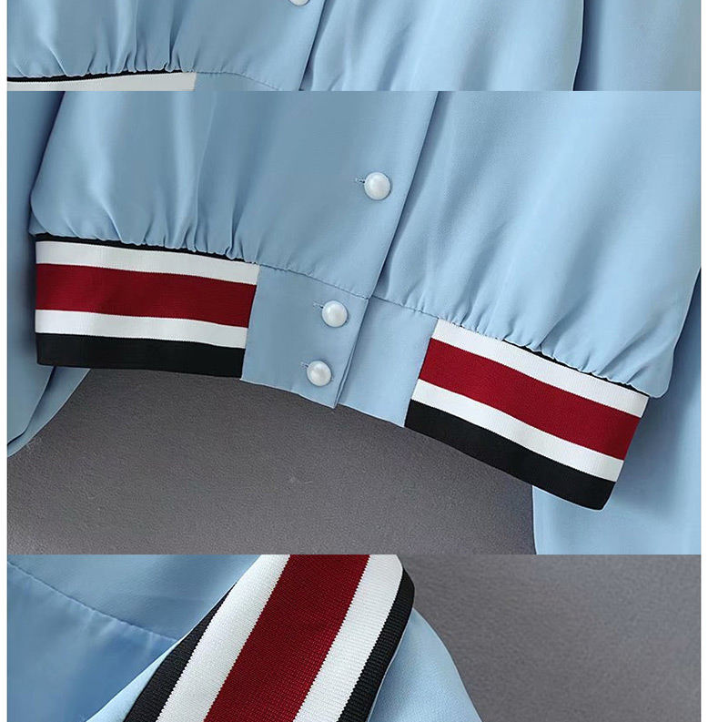 Fashion Blue Retro Contrast Collar Coat,Coat-Jacket