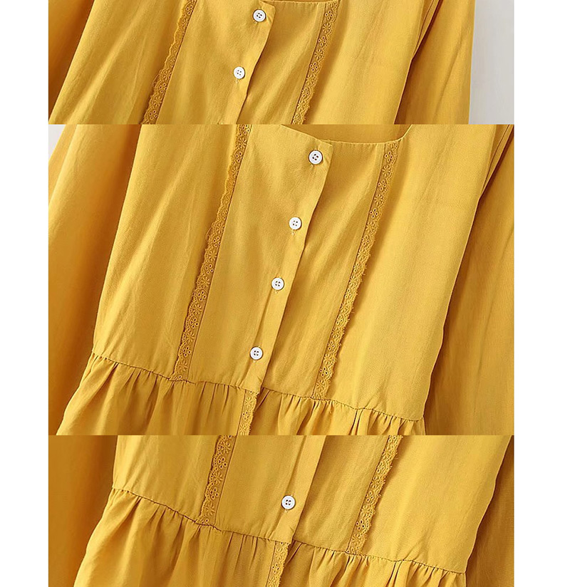 Fashion Yellow Lace Button Long-sleeved Top,Coat-Jacket