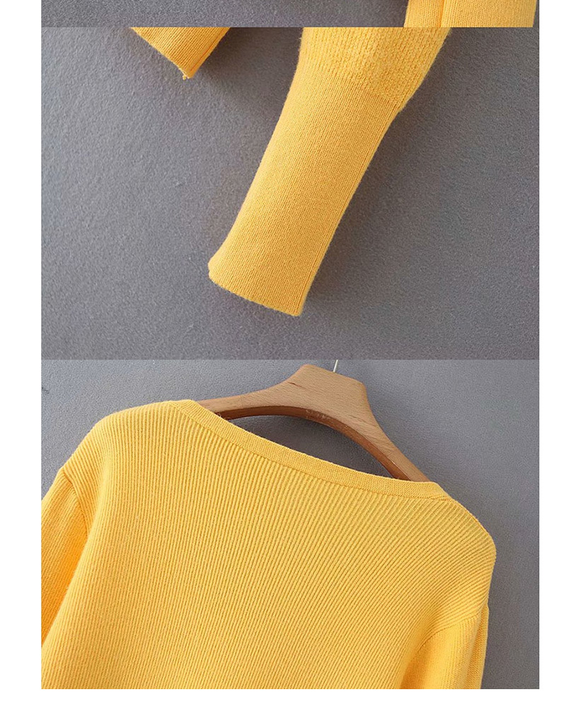 Fashion Yellow Button V-neck Sweater,Sweater