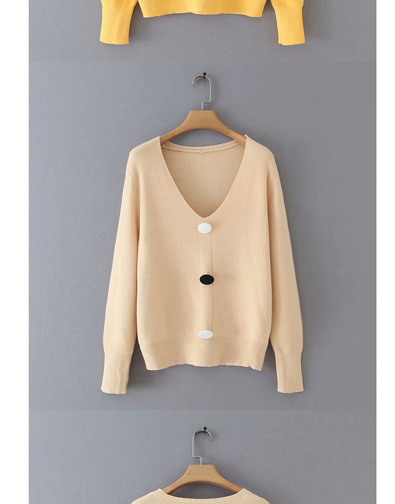 Fashion Yellow Button V-neck Sweater,Sweater