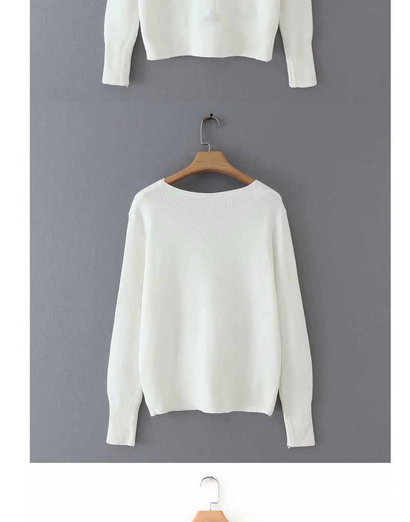 Fashion White Button V-neck Sweater,Sweater