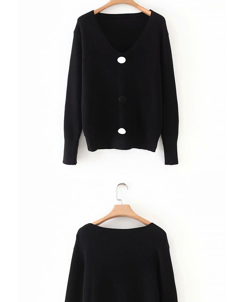 Fashion Black Button V-neck Sweater,Sweater