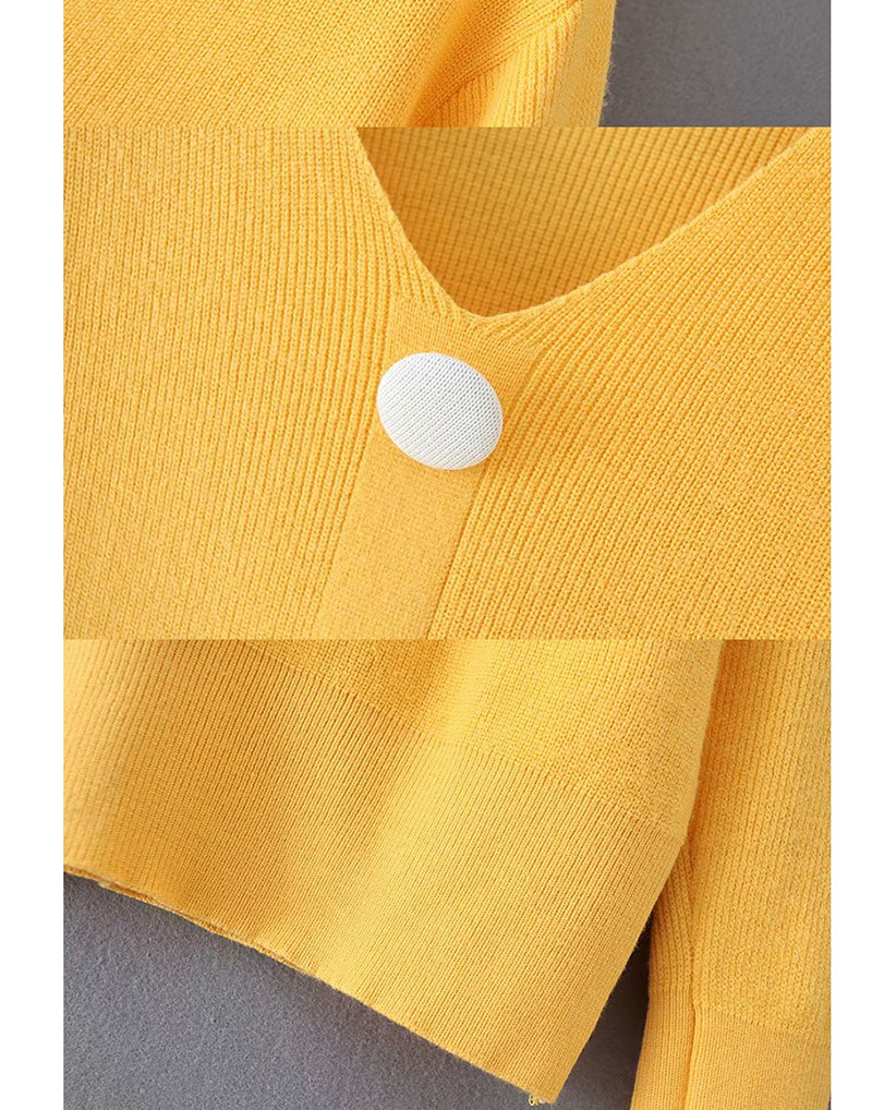 Fashion Khaki Button V-neck Sweater,Sweater