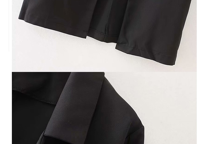 Fashion Black Cropped Sleeves Long Suit Jacket,Coat-Jacket