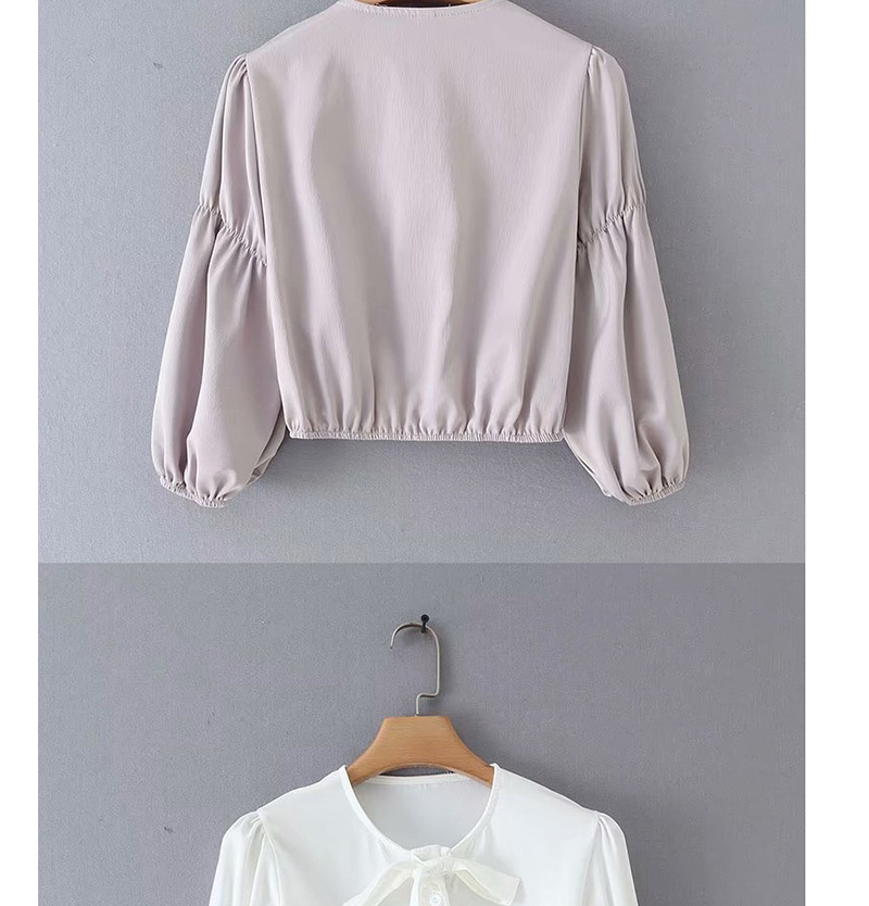 Fashion White Bow Button Long Sleeve Top,Coat-Jacket