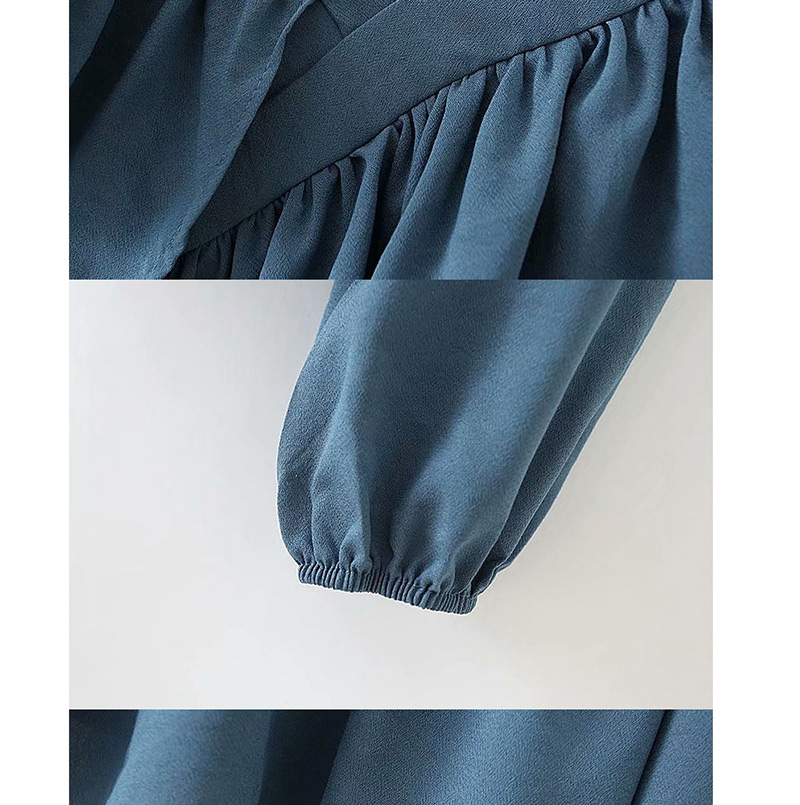 Fashion Blue Ruffled V-neck Long-sleeved Top,Coat-Jacket