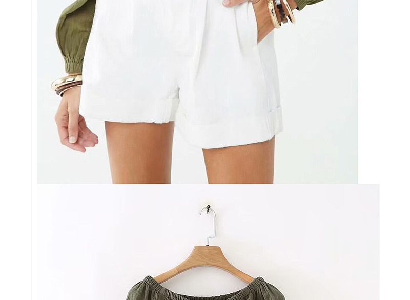Fashion Army Green Pocket Knotted One-length Collar Long-sleeved Top,Tank Tops & Camis