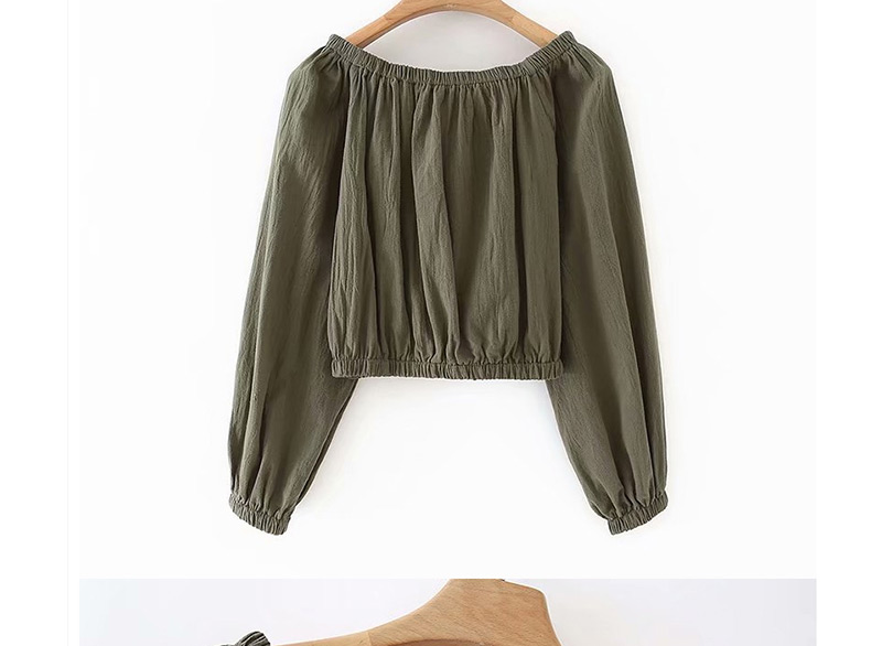 Fashion Army Green Pocket Knotted One-length Collar Long-sleeved Top,Tank Tops & Camis