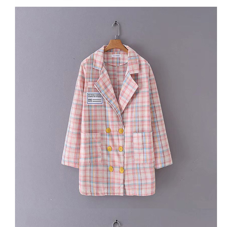 Fashion Pink Plaid Long Suit,Coat-Jacket