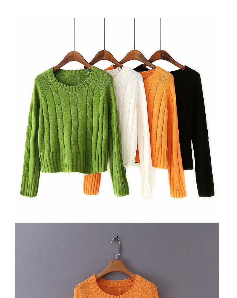 Fashion Green Twisted Round Neck Long Sleeve Sweater,Sweater