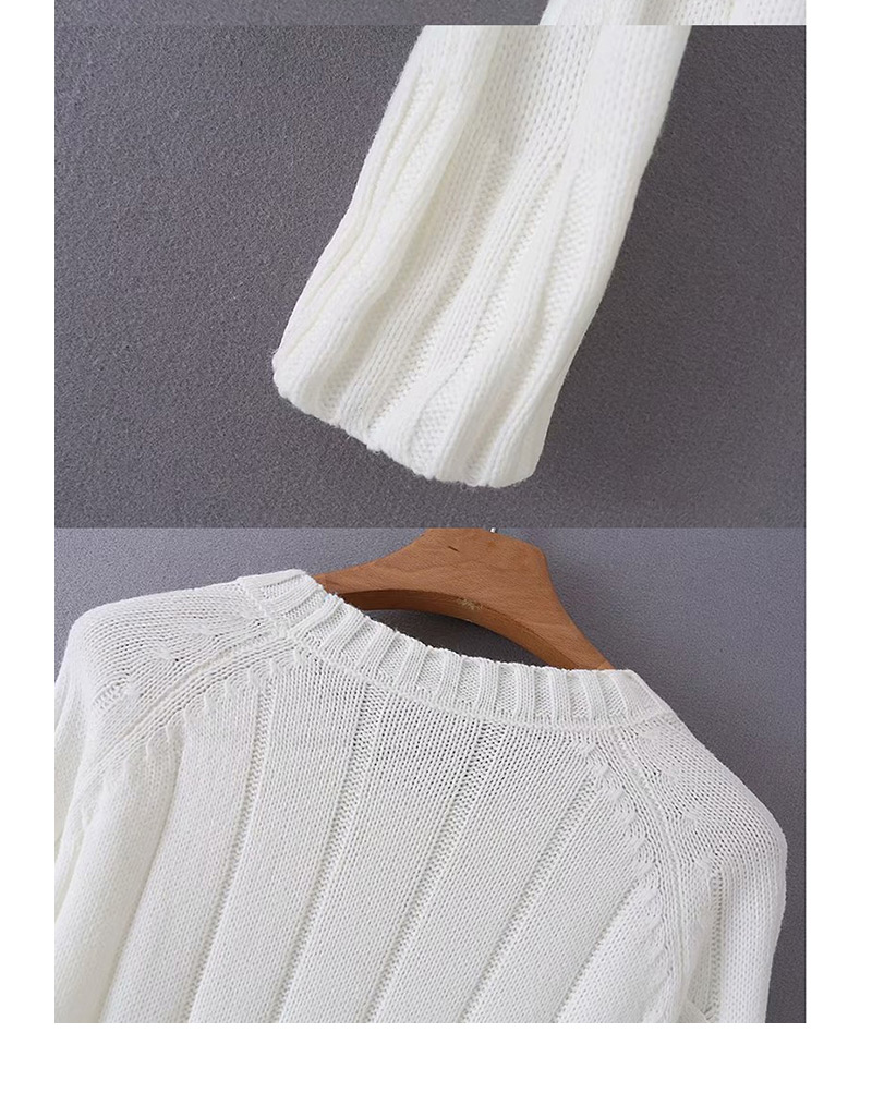 Fashion White Twisted Round Neck Long Sleeve Sweater,Sweater