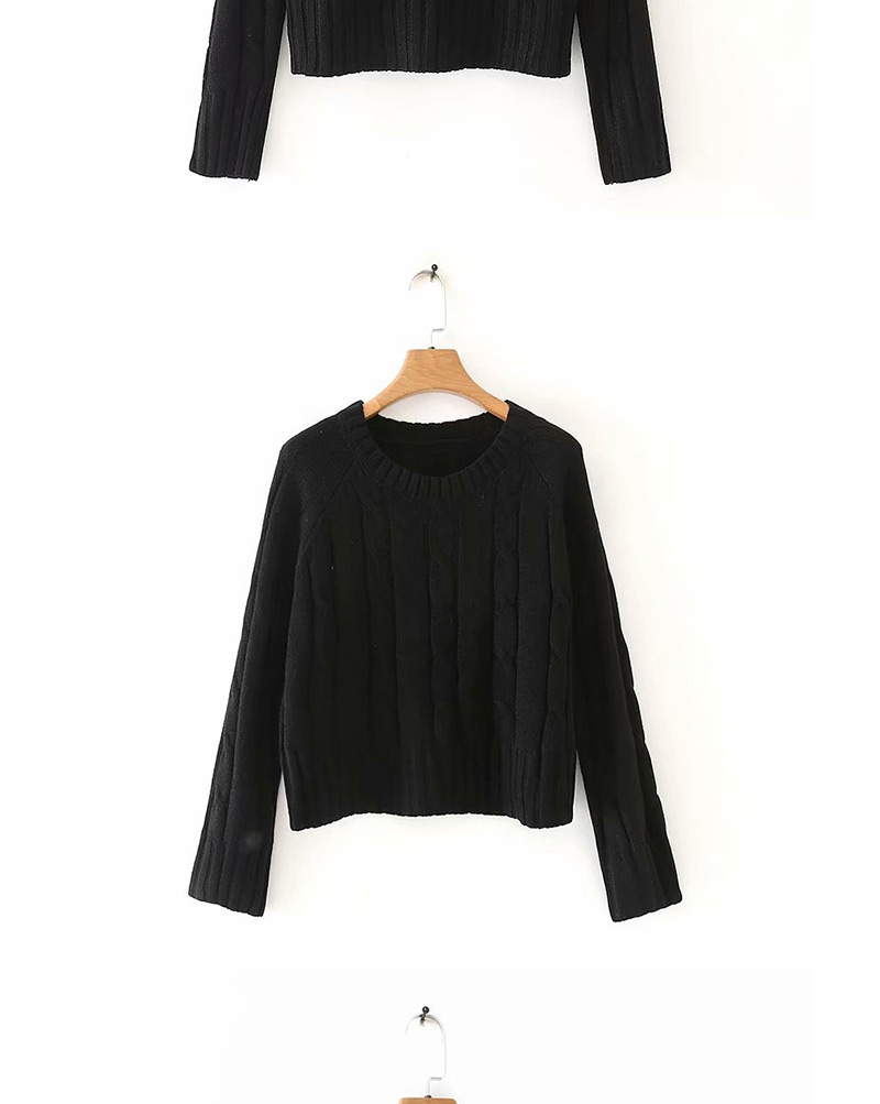 Fashion Black Twisted Round Neck Long Sleeve Sweater,Sweater
