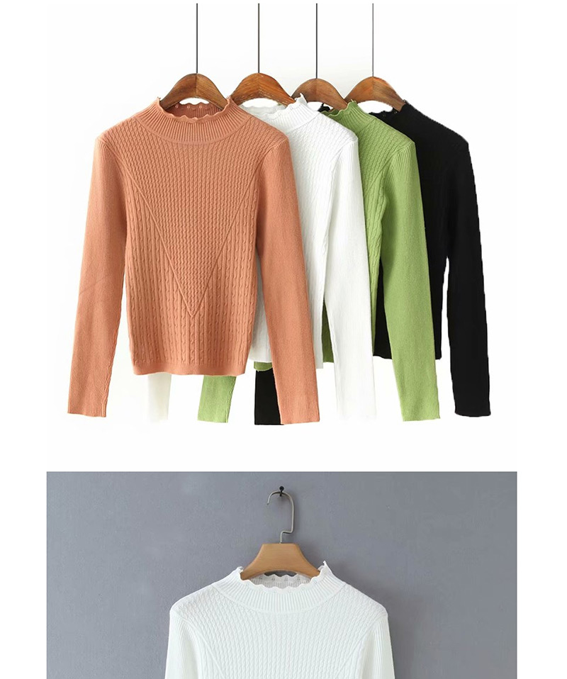 Fashion Green Wavy Edge Stand Collar Long Sleeve Pullover,Sweater