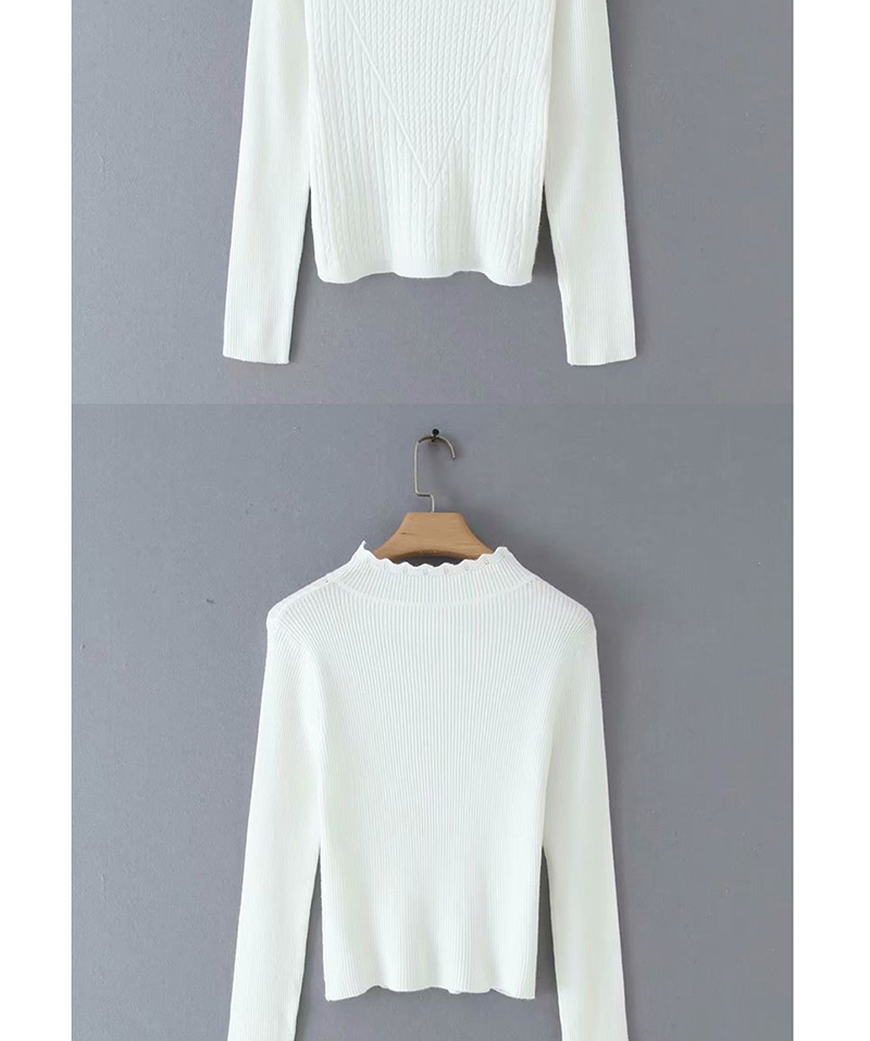 Fashion White Wavy Edge Stand Collar Long Sleeve Pullover,Sweater