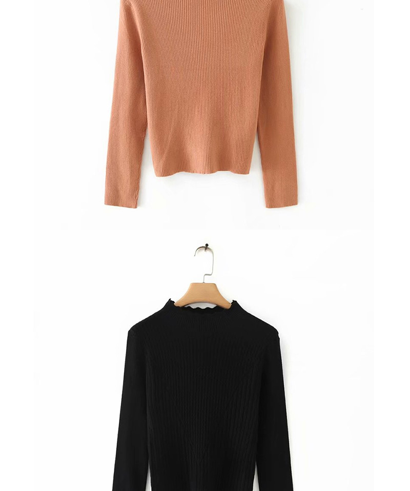 Fashion Black Wavy Edge Stand Collar Long Sleeve Pullover,Sweater