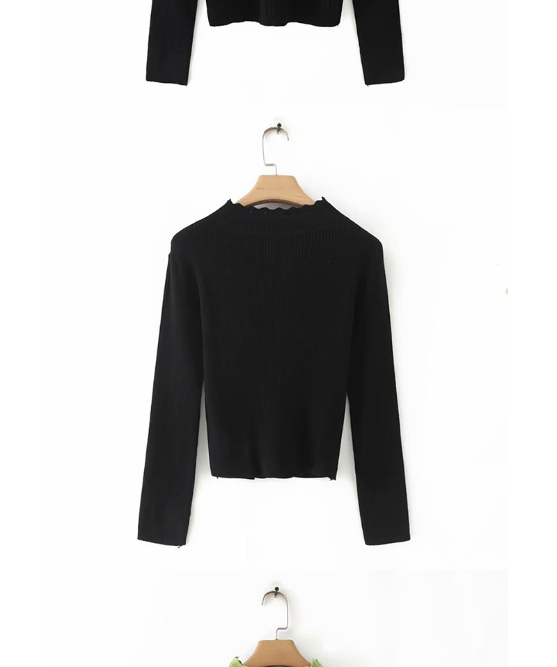 Fashion Black Wavy Edge Stand Collar Long Sleeve Pullover,Sweater