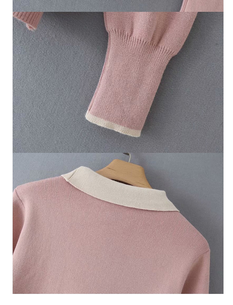 Fashion Pink Lapel Lace-up Sweater,Sweater