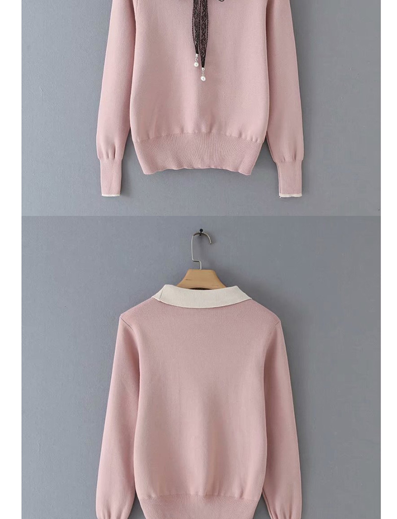 Fashion Pink Lapel Lace-up Sweater,Sweater