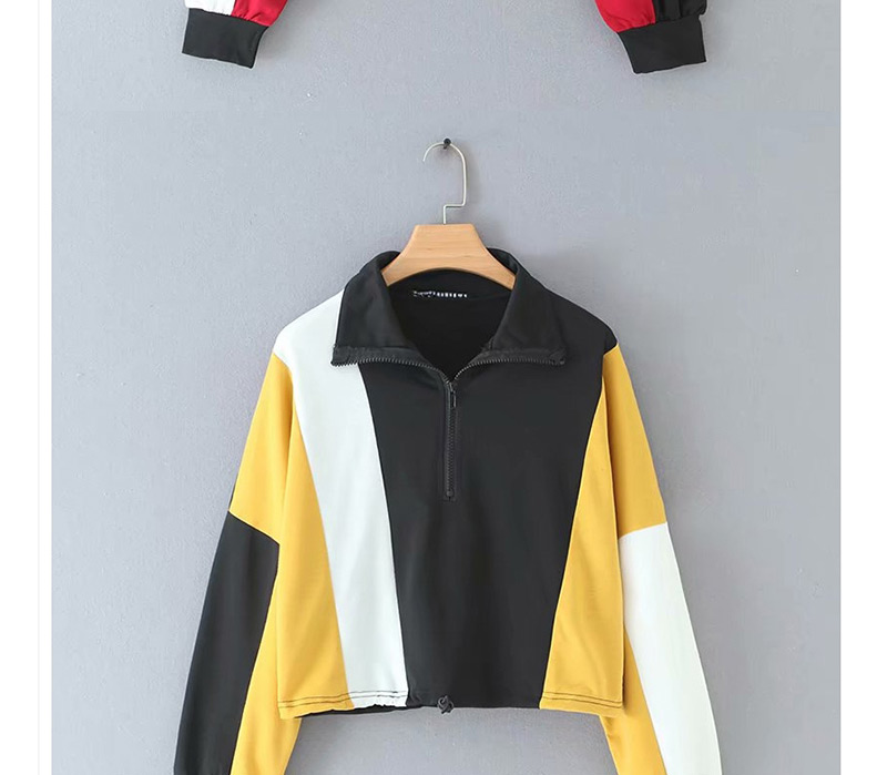 Fashion Yellow Colorblock Zippered Sweater,Coat-Jacket
