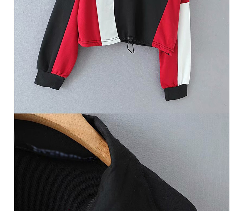 Fashion Red Wine Colorblock Zippered Sweater,Coat-Jacket