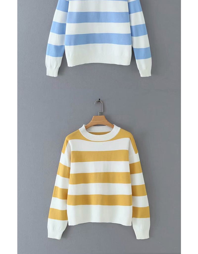 Fashion Yellow Striped Crew Neck Sweater,Sweater