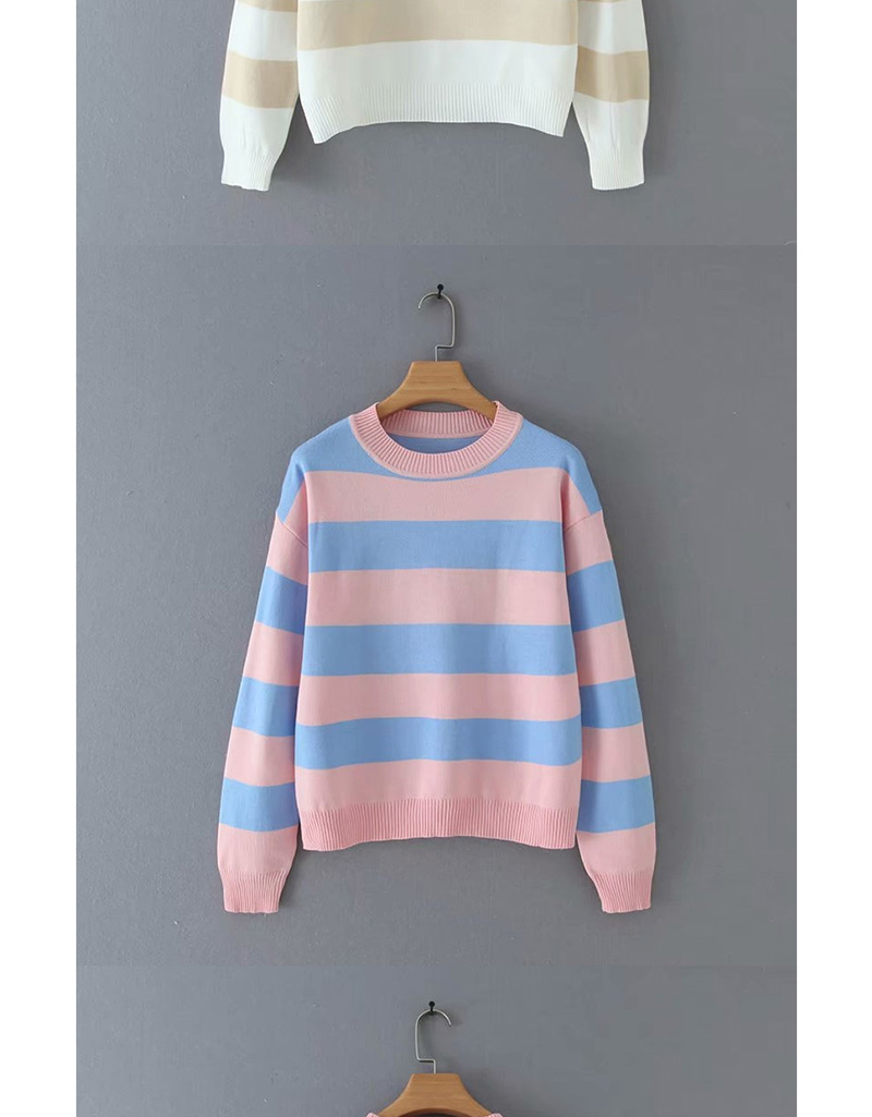 Fashion Blue Striped Crew Neck Sweater,Sweater