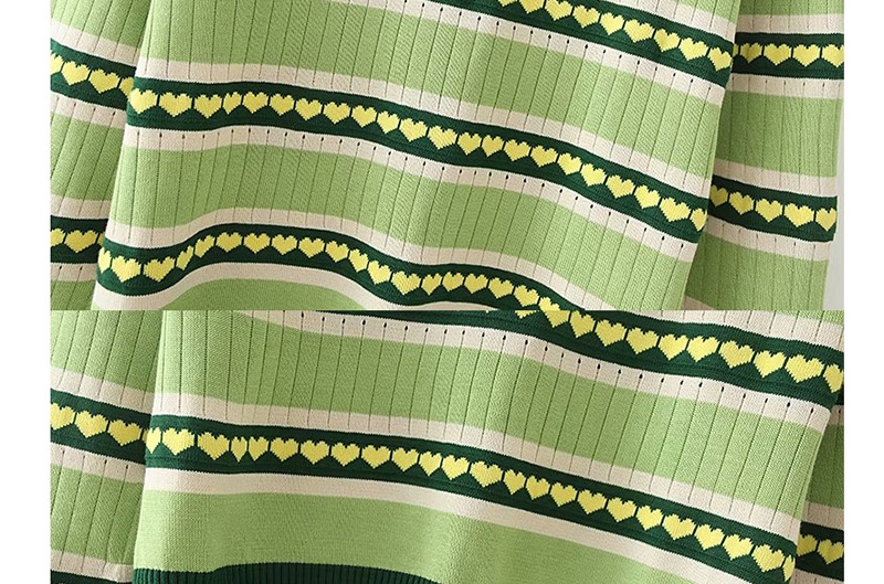 Fashion Green Heart-stitch Striped Color Round Neck Sweater,Sweater