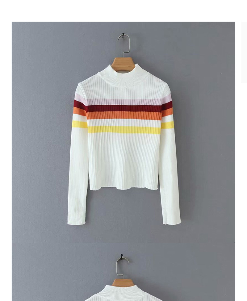 Fashion Red Wine Striped Color Turtleneck Sweater,Sweater