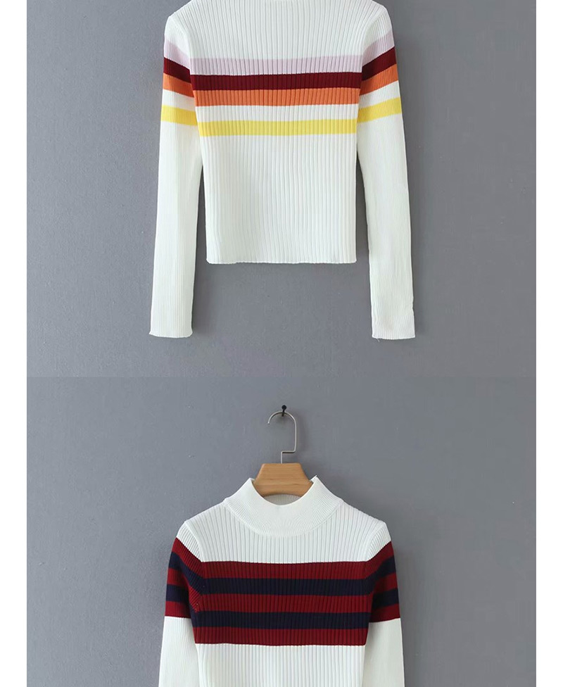 Fashion Black Striped Color Turtleneck Sweater,Sweater