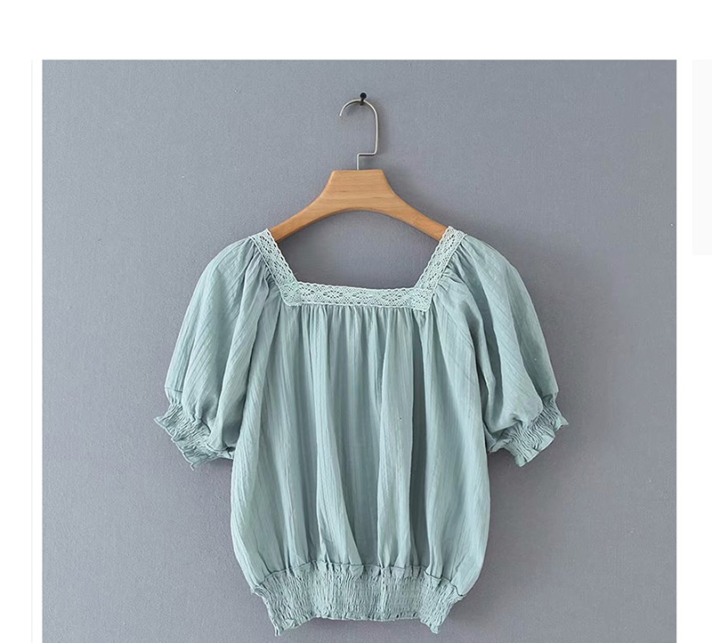 Fashion Lake Green Lace-up Short-sleeved Top,Sweater